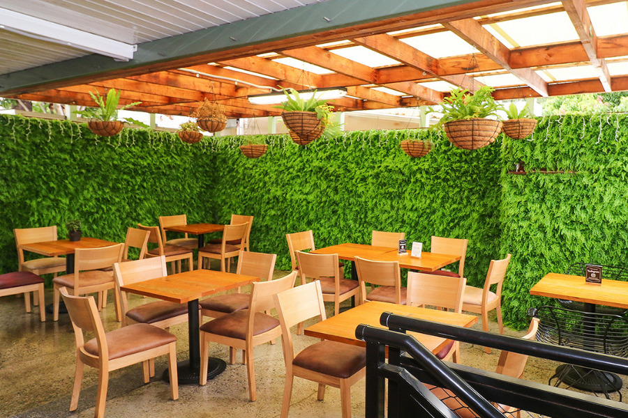 jardin vertical artificial en cafetería